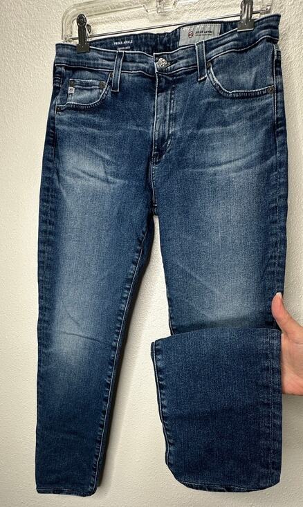 Ag Adriano Goldschmied Denim - AG Medium Wash Whiskered Raw Hem Harper Essential Straight Leg Jeans 29R